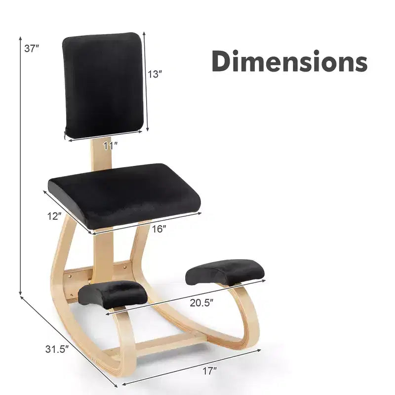 Chaise ergonomique à genoux Posture droite Chaise de soutien en velours avec dossier Noir/Gris