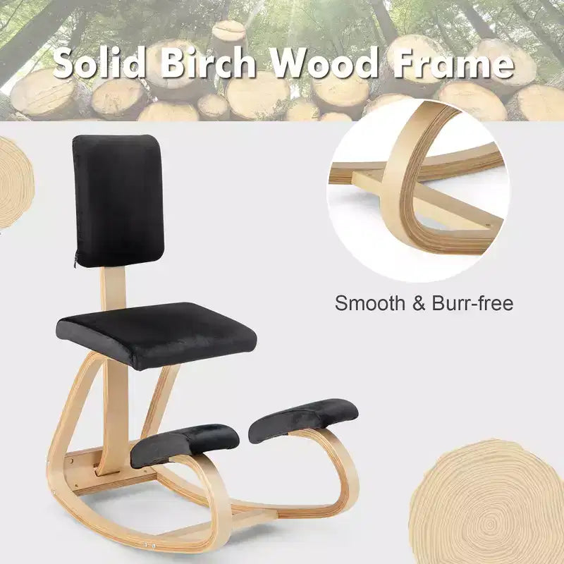 Chaise ergonomique à genoux Posture droite Chaise de soutien en velours avec dossier Noir/Gris