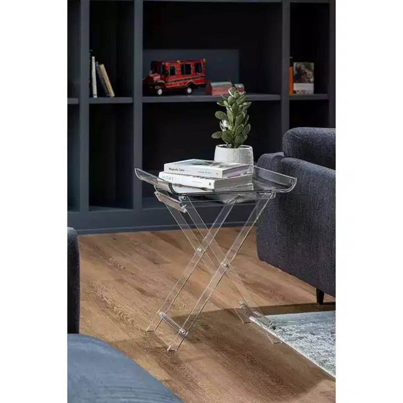 Table d'appoint pliable en acrylique avec plateau incurvé, indispensable pour une décoration intérieure luxueuse, parfaite pour un espace de table pratique