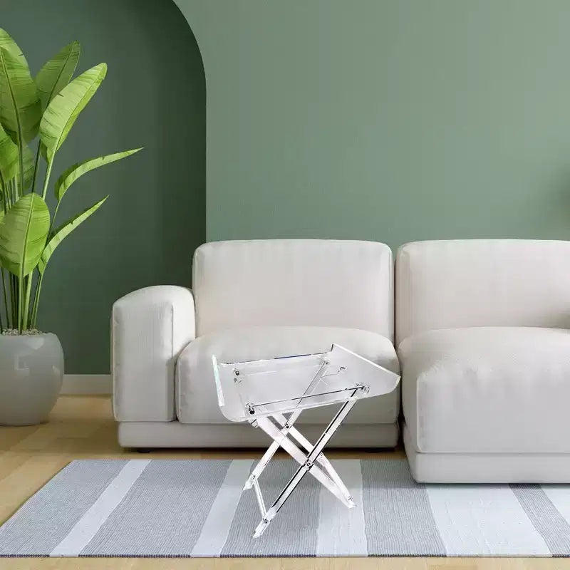 Table d'appoint pliable en acrylique avec plateau incurvé, indispensable pour une décoration intérieure luxueuse, parfaite pour un espace de table pratique