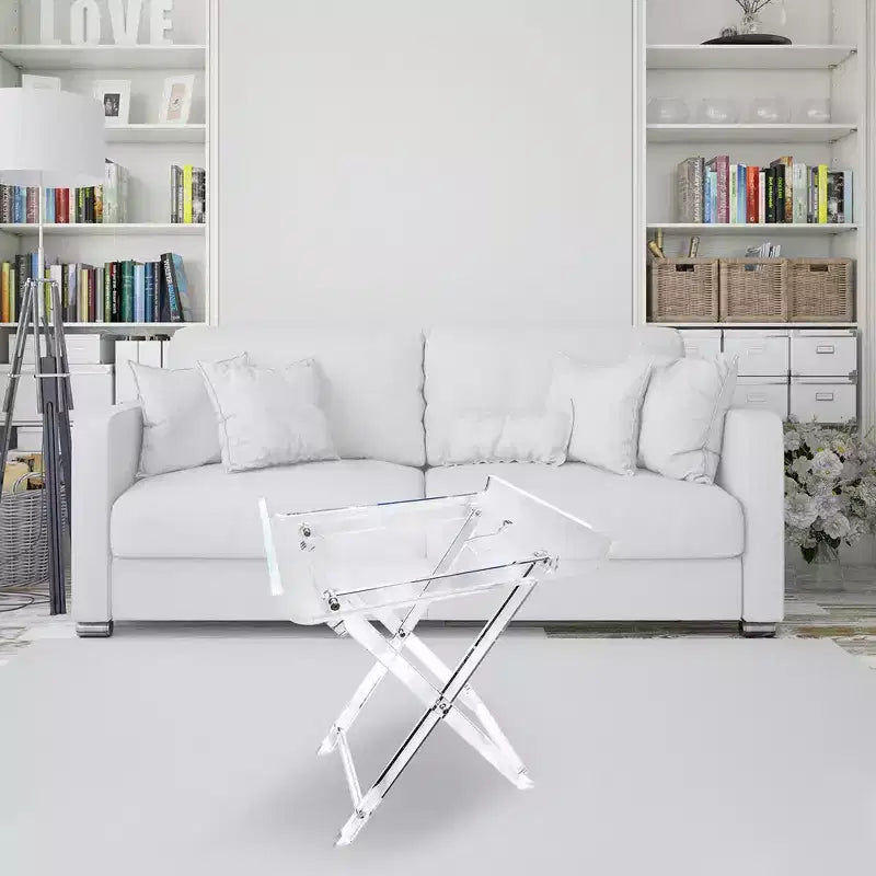 Table d'appoint pliable en acrylique avec plateau incurvé, indispensable pour une décoration intérieure luxueuse, parfaite pour un espace de table pratique