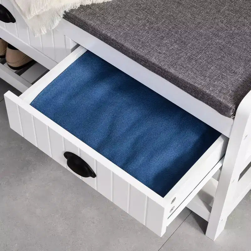 Porte-Manteau et Banc d'Entrée avec 4 Crochets, 2 Tiroirs avec Coussins Rembourrés pour Entrée