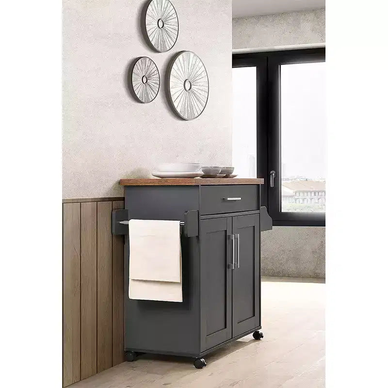 Îlot de cuisine roulant avec étagère à épices et porte-serviettes