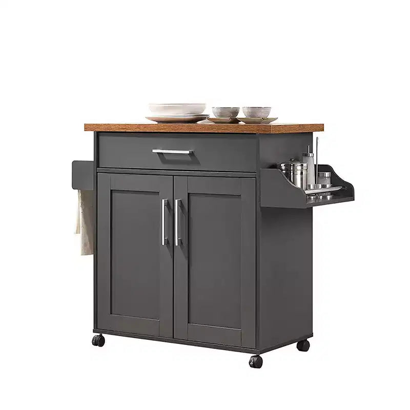 Îlot de cuisine roulant avec étagère à épices et porte-serviettes