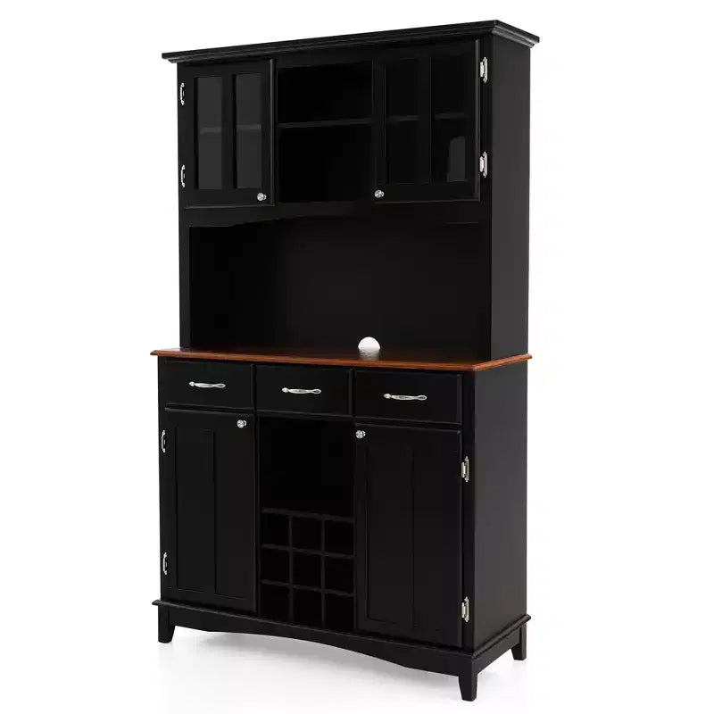 Buffet et Meuble de Rangement de Cuisine avec Étagère à Vin et Tiroirs Noir