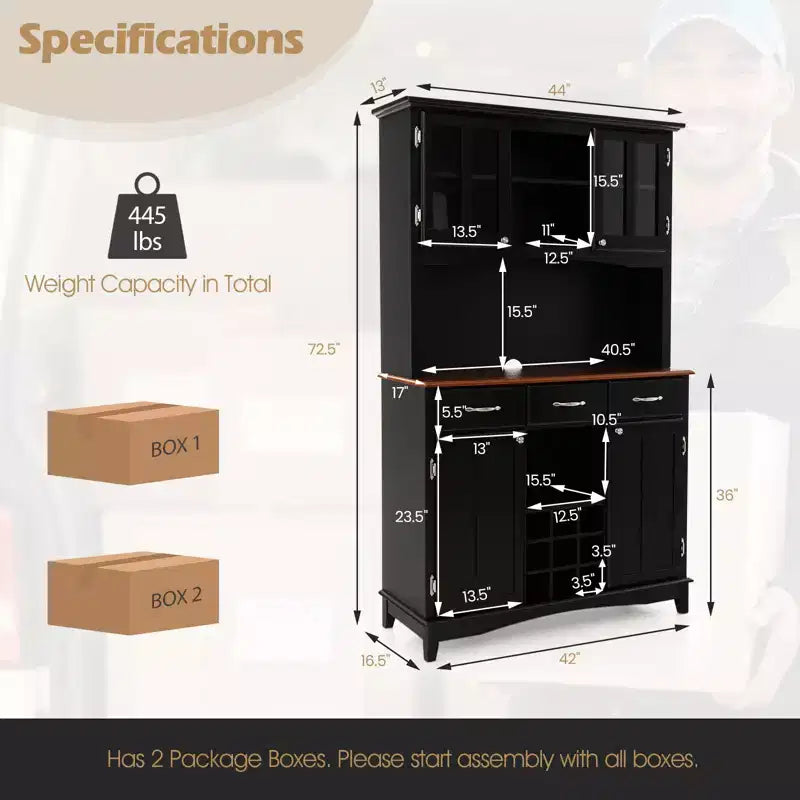 Buffet et Meuble de Rangement de Cuisine avec Étagère à Vin et Tiroirs Noir