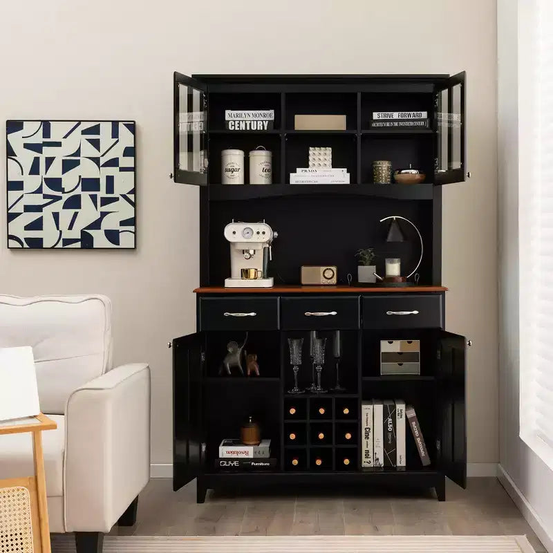 Buffet et Meuble de Rangement de Cuisine avec Étagère à Vin et Tiroirs Noir