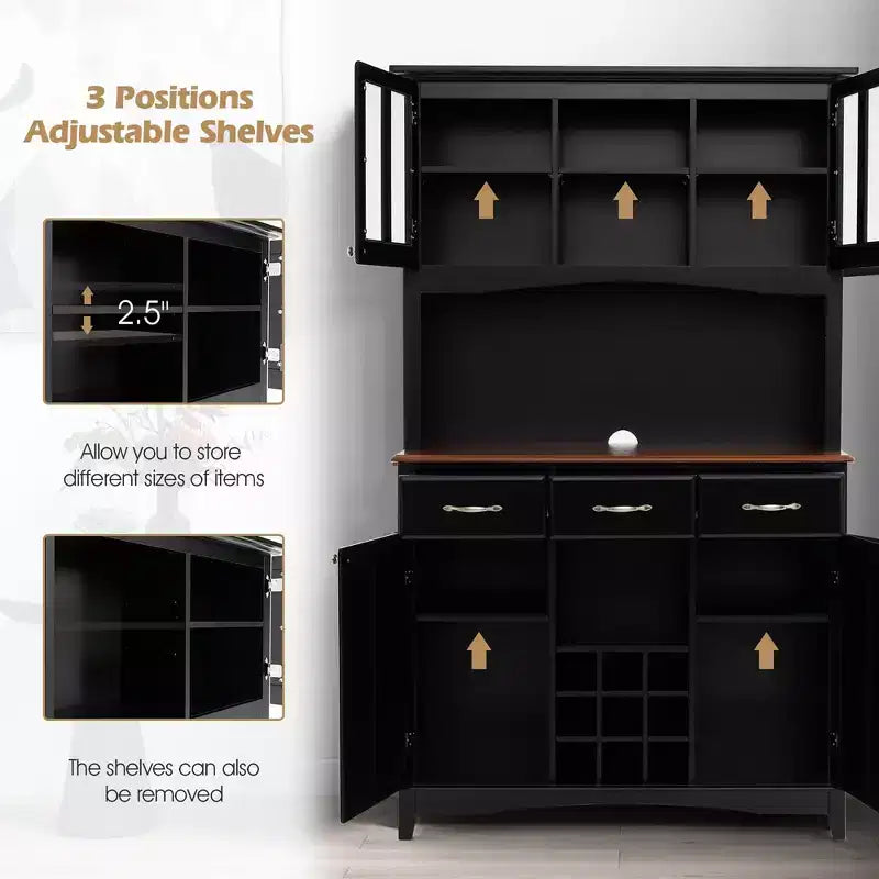 Buffet et Meuble de Rangement de Cuisine avec Étagère à Vin et Tiroirs Noir