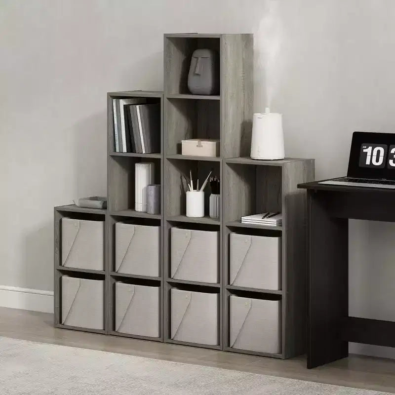2 étagères de rangement Cube, bibliothèque multifonctionnelle, meuble de rangement, chêne français