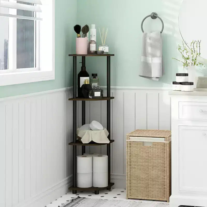Étagère d'angle de salle de bain 4 niveaux, présentoir polyvalent, Marron foncé