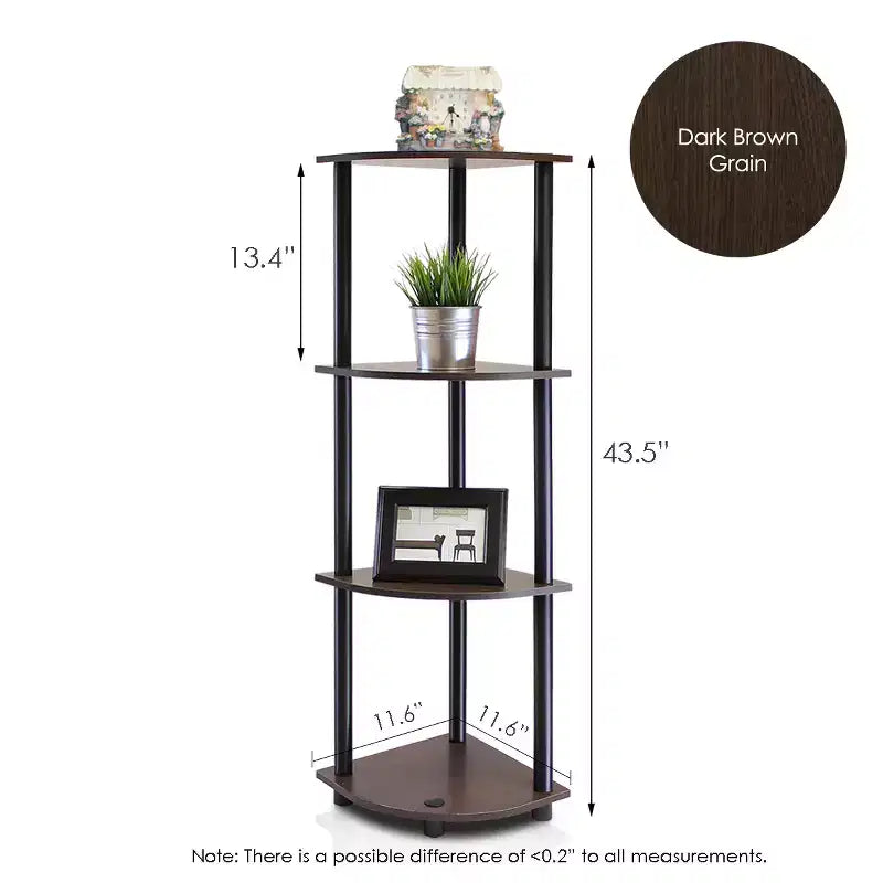 Étagère d'angle de salle de bain 4 niveaux, présentoir polyvalent, Marron foncé