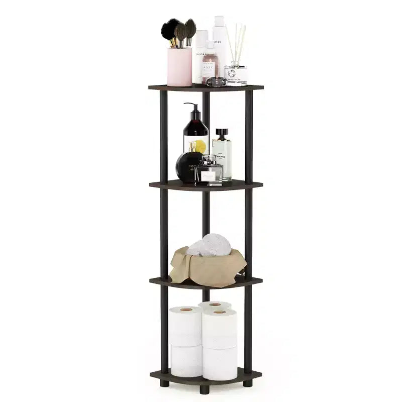 Étagère d'angle de salle de bain 4 niveaux, présentoir polyvalent, Marron foncé