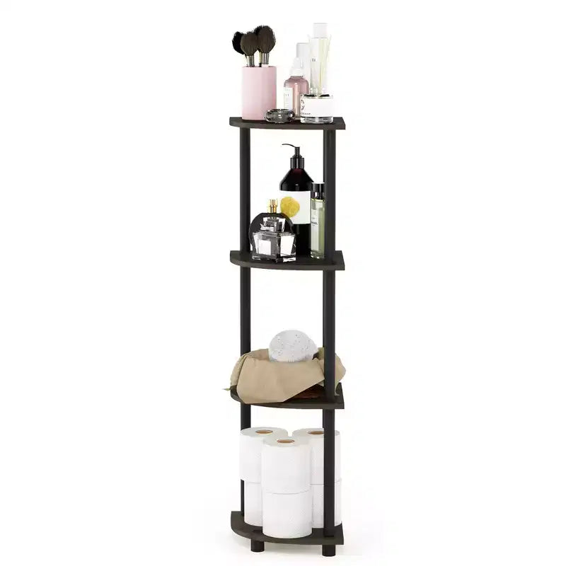 Étagère d'angle de salle de bain 4 niveaux, présentoir polyvalent, Marron foncé