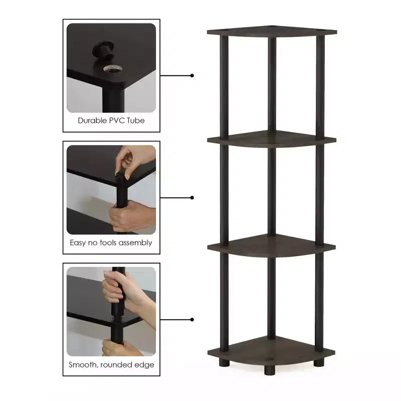 Étagère d'angle de salle de bain 4 niveaux, présentoir polyvalent, Marron foncé