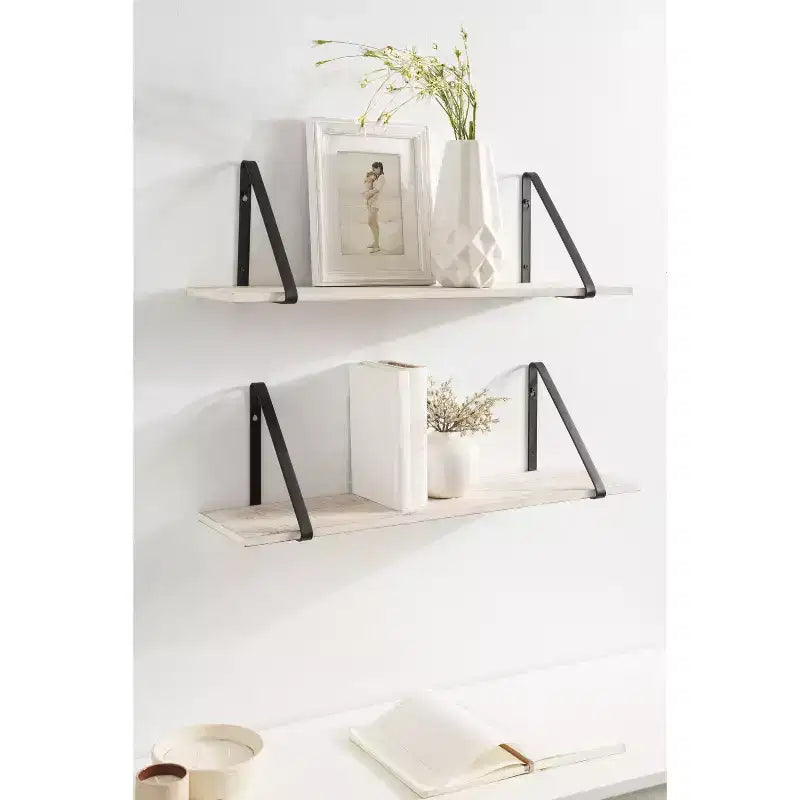 Étagère Murale Flottante Rectangulaire en Bois Soloman, Lot de 2-28, Blanc