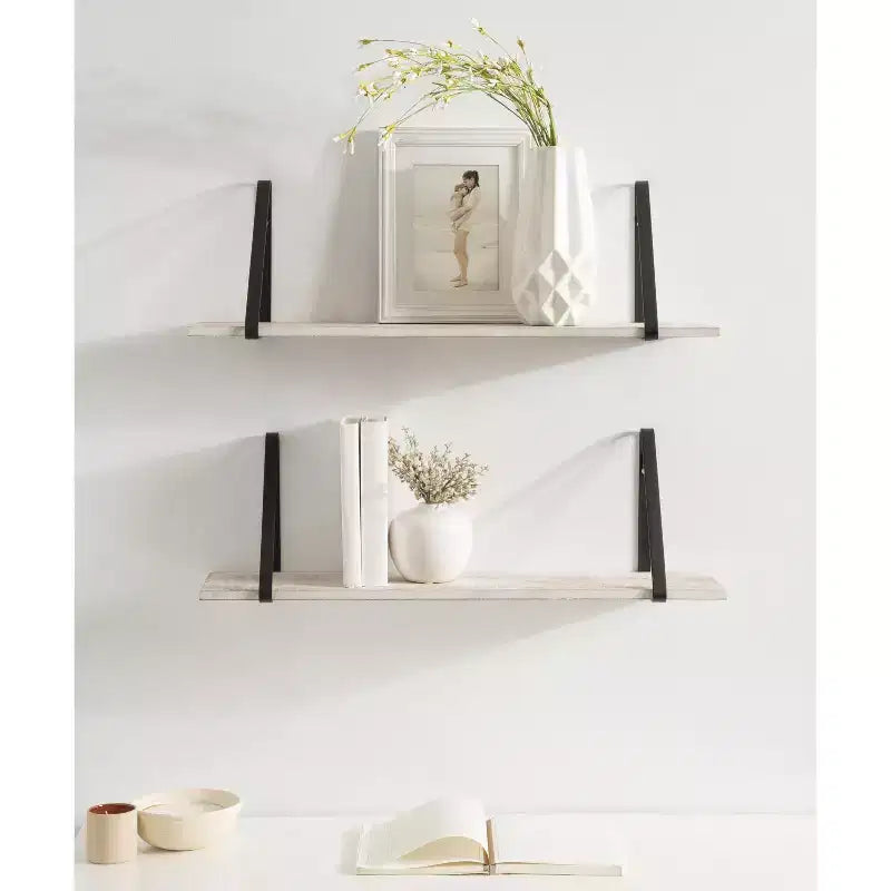 Étagère Murale Flottante Rectangulaire en Bois Soloman, Lot de 2-28, Blanc