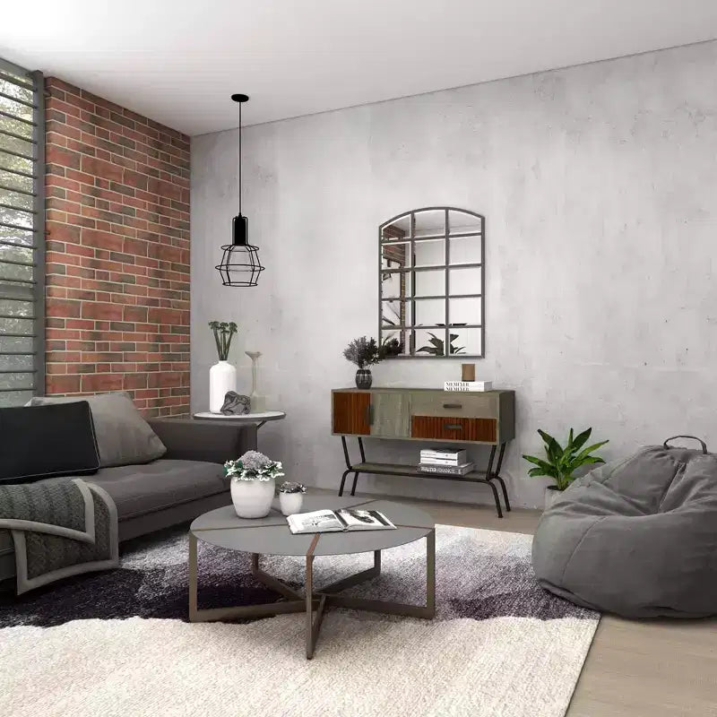 Miroir mural à cadre métallique inspiré d'une fenêtre à carreaux, avec plateau arqué