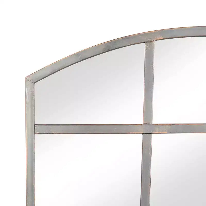 Miroir mural à cadre métallique inspiré d'une fenêtre à carreaux, avec plateau arqué
