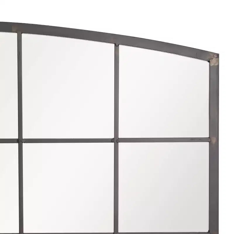 Miroir mural à cadre métallique inspiré d'une fenêtre à carreaux, avec plateau arqué