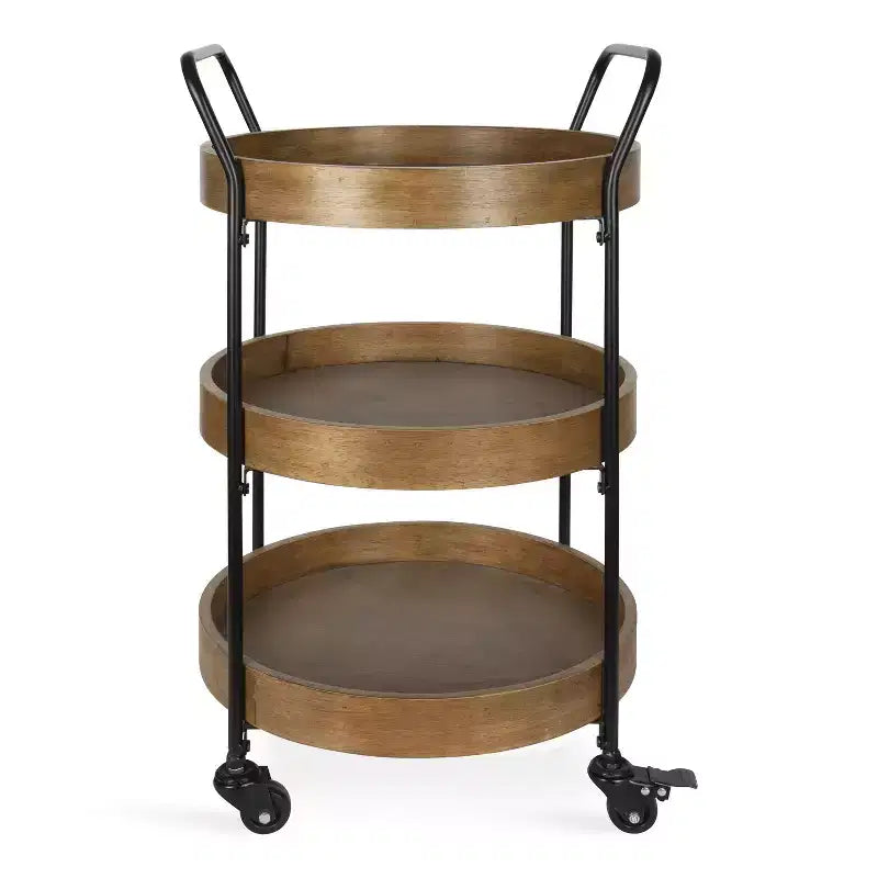 Dessertes de bar rondes en métal Lloyd, 18x18x31.5, brun rustique et noir