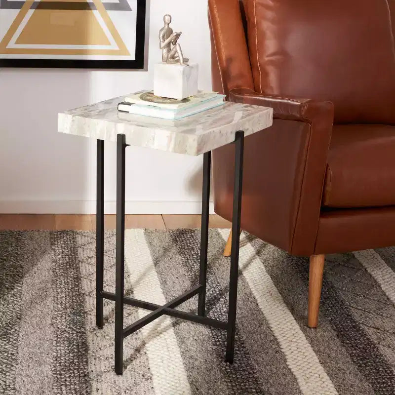 Table d'appoint avec plateau en pierre Tenzin - ACC3707A - Gris/Noir chiné