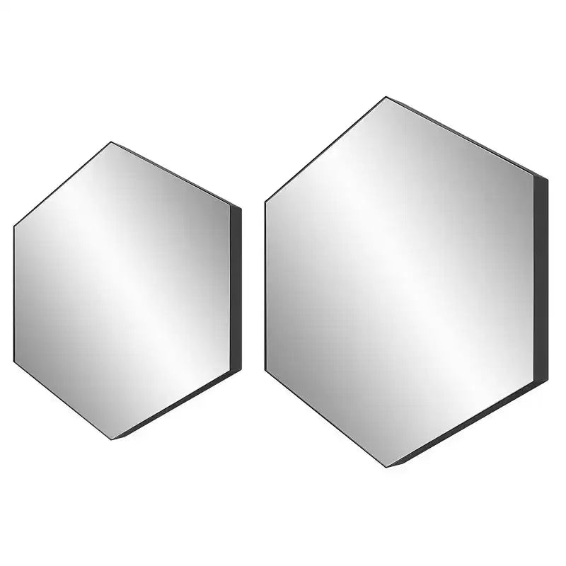 Lot de 2 miroirs muraux décoratifs hexagonaux à cadre en métal noir biseauté moderne de 59 cm de large pour salle de bain, chambre, maison