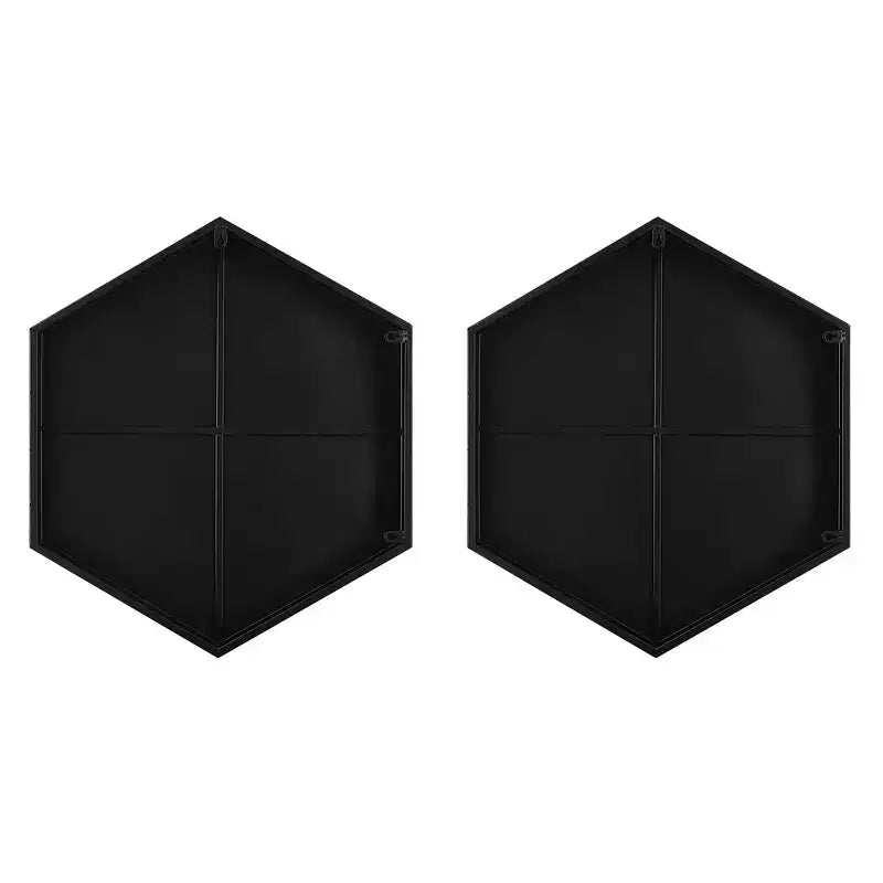 Lot de 2 miroirs muraux décoratifs hexagonaux à cadre en métal noir biseauté moderne de 59 cm de large pour salle de bain, chambre, maison