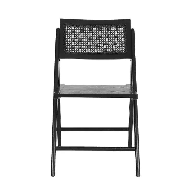 Lot de 2 chaises pliantes en rotin avec cadre et assise en bois massif et dossier en rotin tressé respirant