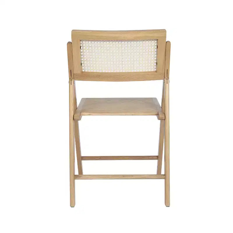 Lot de 2 chaises pliantes en rotin avec cadre et assise en bois massif et dossier en rotin tressé respirant