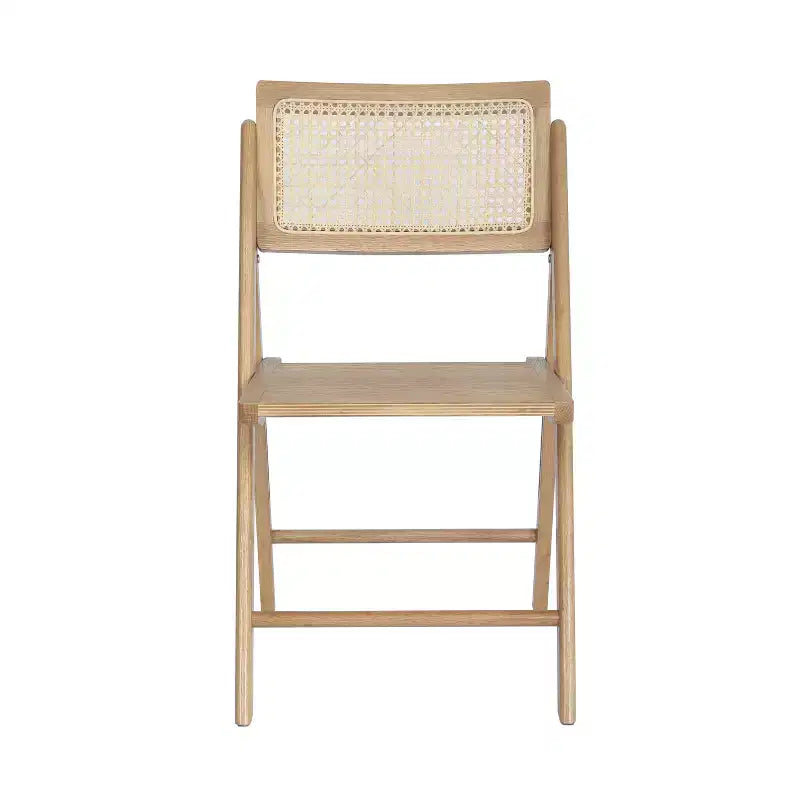 Lot de 2 chaises pliantes en rotin avec cadre et assise en bois massif et dossier en rotin tressé respirant