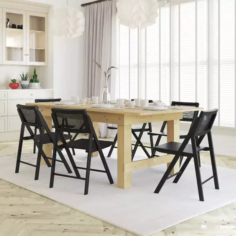Lot de 2 chaises pliantes en rotin avec cadre et assise en bois massif et dossier en rotin tressé respirant