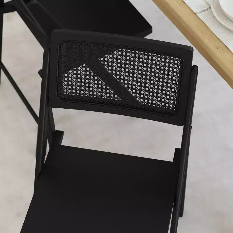 Lot de 2 chaises pliantes en rotin avec cadre et assise en bois massif et dossier en rotin tressé respirant