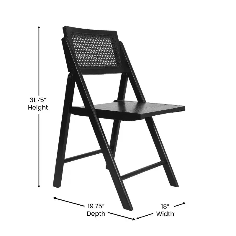 Lot de 2 chaises pliantes en rotin avec cadre et assise en bois massif et dossier en rotin tressé respirant