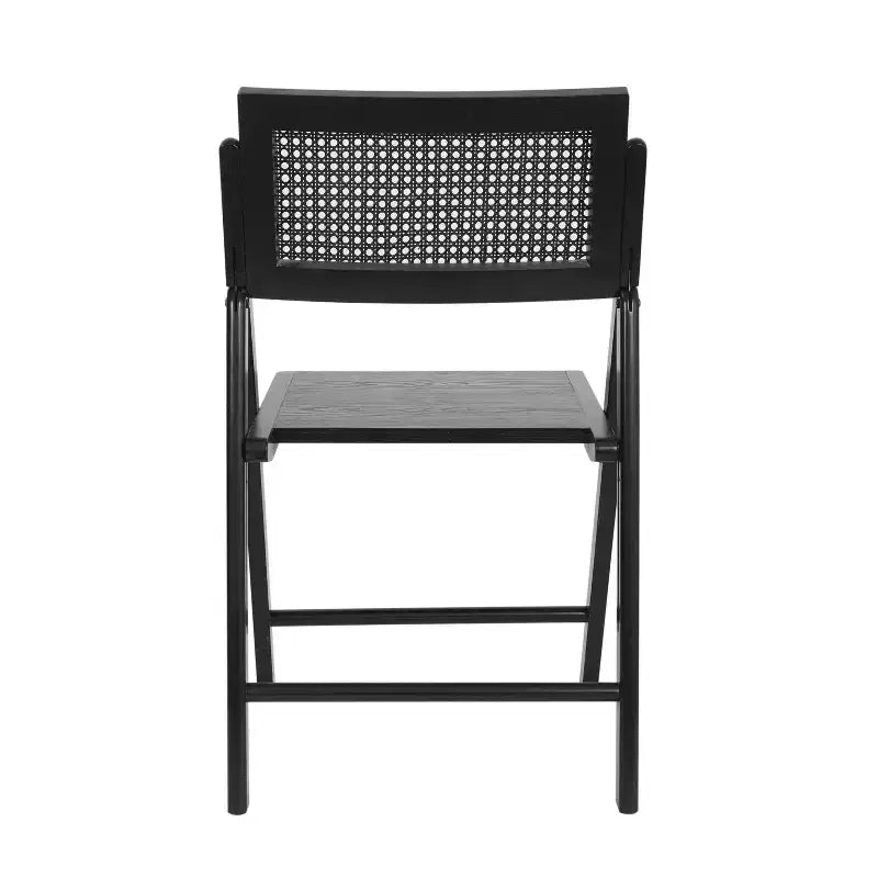 Lot de 2 chaises pliantes en rotin avec cadre et assise en bois massif et dossier en rotin tressé respirant
