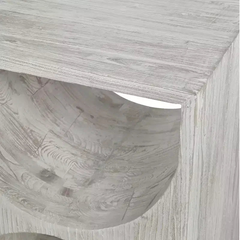 Guéridon Hans de 45 cm de large en bois ivoire vieilli