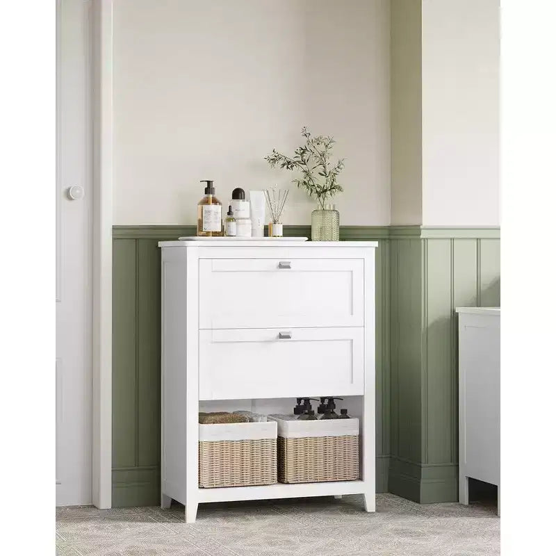 Armoire, Meuble de rangement et Organisateurs, 2 tiroirs avec 1 séparateur ajustable, 2 paniers, Buffet, Blanc Nuage